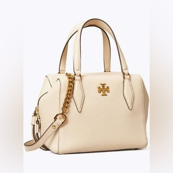 Tory Burch Kira Pebbled Leather Satchel in Cream - Picture 1 of 6